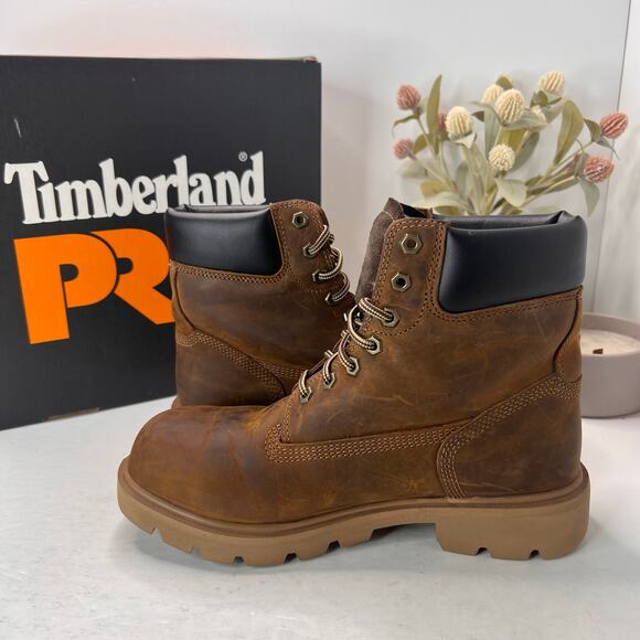 Timberland PRO Sawhorse 6" Composite Safety Toe Boots Brown Men 8M Light Wear - Picture 6 of 10
